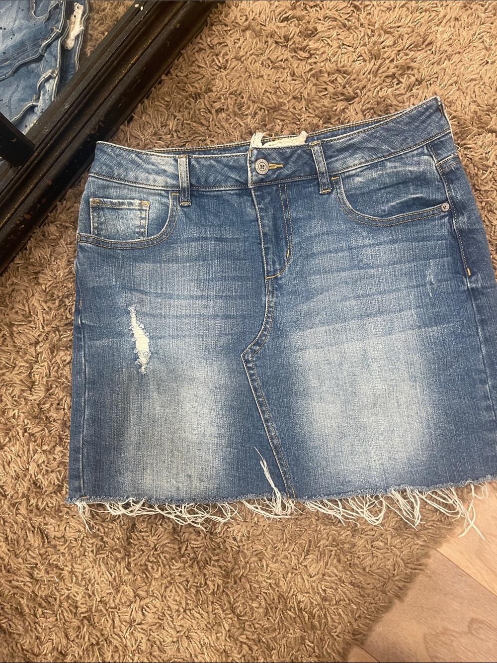 Altar'd State Blue Distressed Denim Mini Skirt